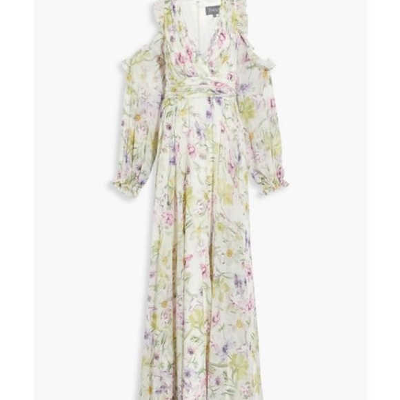 Theia cold shoulder long floral dress with slit - Picture 6 of 6